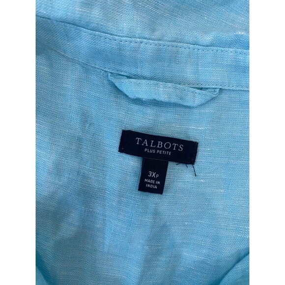 Talbots Blue 100% Linen Plus Petite 3XP Lightweight Summer Top Tie Country - Picture 2 of 6